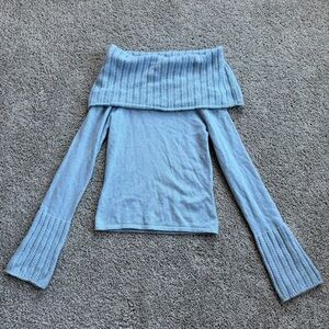 Autumn Cashmere Light Blue Off The Shoulder 100% Cashmere Sweater Size Small